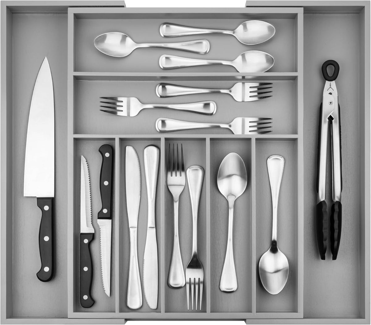 Bamboo Drawer Organizer - Expandable Silverware Organizer & Utensil Drawer Organizer, Cutlery Tray with Dividers, 7-9 Slots- Kitchen Organizer for Utensils & Flatware (Natural)