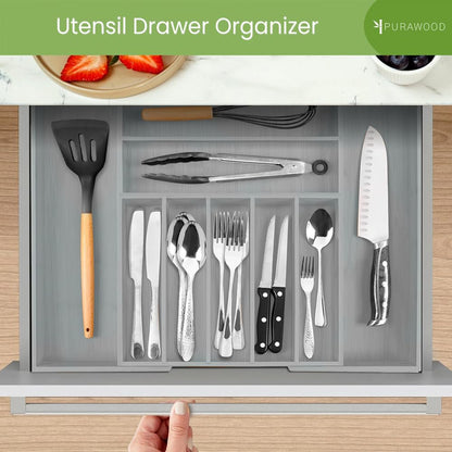 Bamboo Drawer Organizer - Expandable Silverware Organizer & Utensil Drawer Organizer, Cutlery Tray with Dividers, 7-9 Slots- Kitchen Organizer for Utensils & Flatware (Natural)