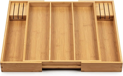 Bamboo Drawer Organizer - Expandable Silverware Organizer & Utensil Drawer Organizer, Cutlery Tray with Dividers, 7-9 Slots- Kitchen Organizer for Utensils & Flatware (Natural)