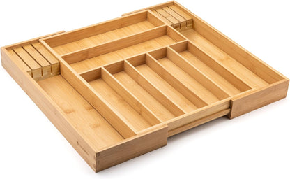 Bamboo Drawer Organizer - Expandable Silverware Organizer & Utensil Drawer Organizer, Cutlery Tray with Dividers, 7-9 Slots- Kitchen Organizer for Utensils & Flatware (Natural)