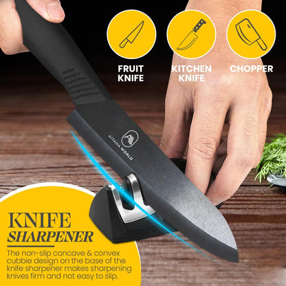 Stainless Steel Cutting Board for Kitchen – 4-Piece Kitchen Kit with Finger Guards, Paring Knife & Knife Sharpener – Rustproof Steel Chopping Board, Non-Slip, Easy to Clean,for Meat, Veggies & Fruits