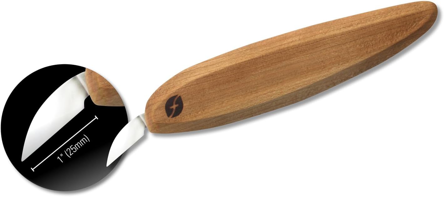 Pro Series Wood Carving Tools - USA-Made 1 Inch Chip Carving Knife, Full Flat Grind Blade, Ergonomic Knife Handle (FP04)