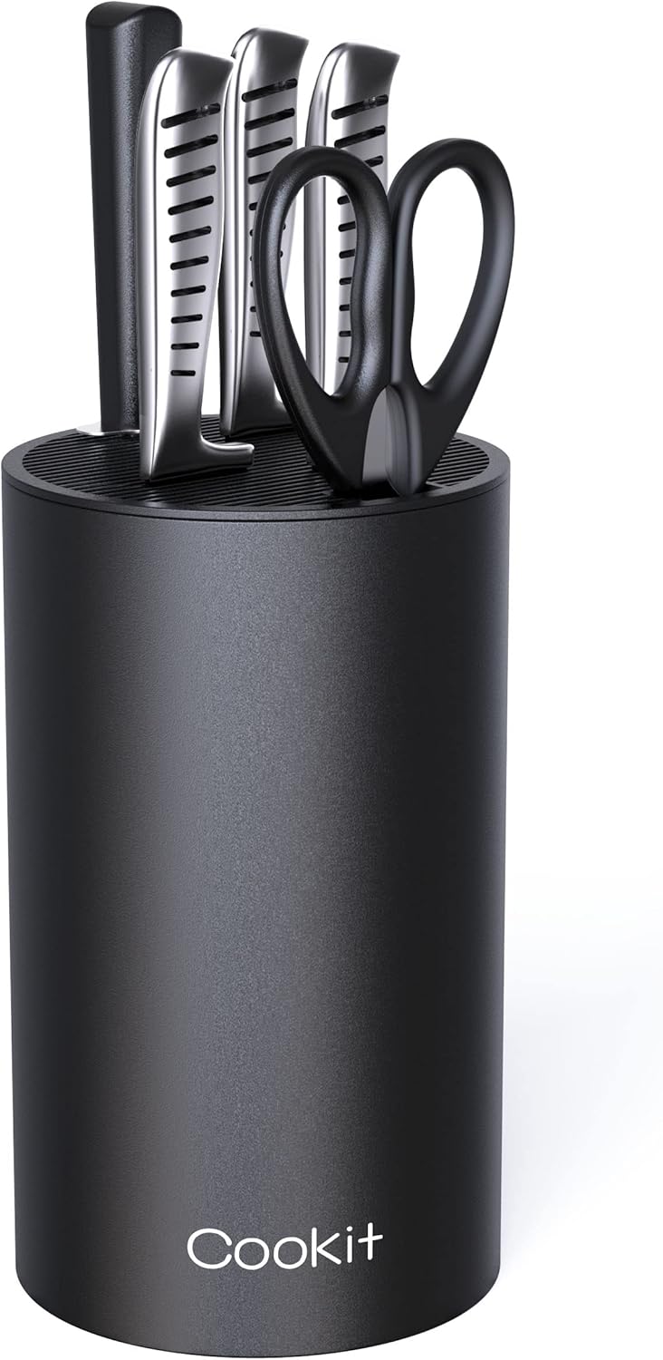 Knife Block Without Knives, Universal Round Knife Block Only, Detachable Knife Holder for Easy Cleaning, Space Saver Knife Storage Holder with Scissors Slot, Black