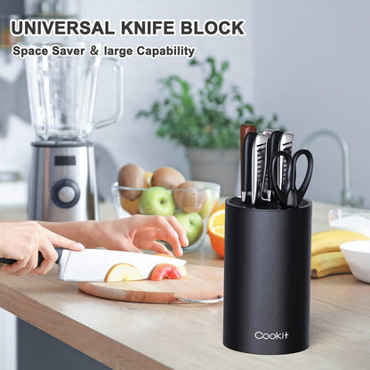 Knife Block Without Knives, Universal Round Knife Block Only, Detachable Knife Holder for Easy Cleaning, Space Saver Knife Storage Holder with Scissors Slot, Black