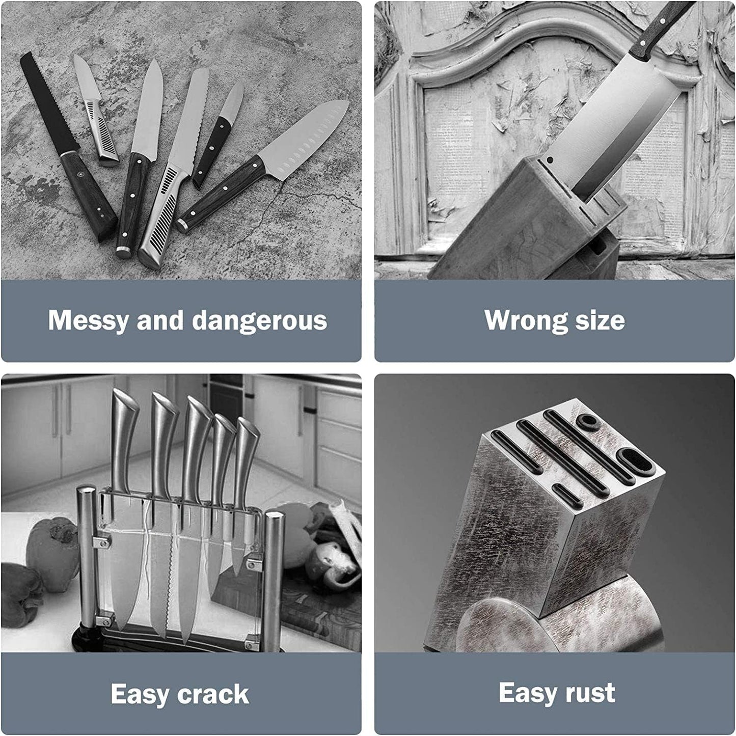 Knife Block Without Knives, Universal Round Knife Block Only, Detachable Knife Holder for Easy Cleaning, Space Saver Knife Storage Holder with Scissors Slot, Black