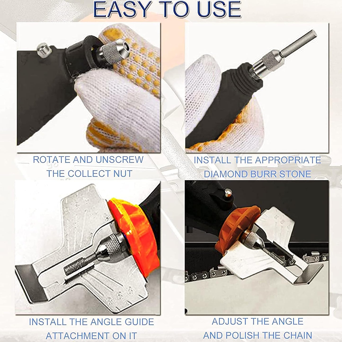 20Pc Chainsaw Sharpening Kit Diamond Burr Files Angle Guide for Drill Chain Saw Blade Lawn Mower