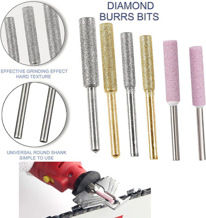 20Pc Chainsaw Sharpening Kit Diamond Burr Files Angle Guide for Drill Chain Saw Blade Lawn Mower