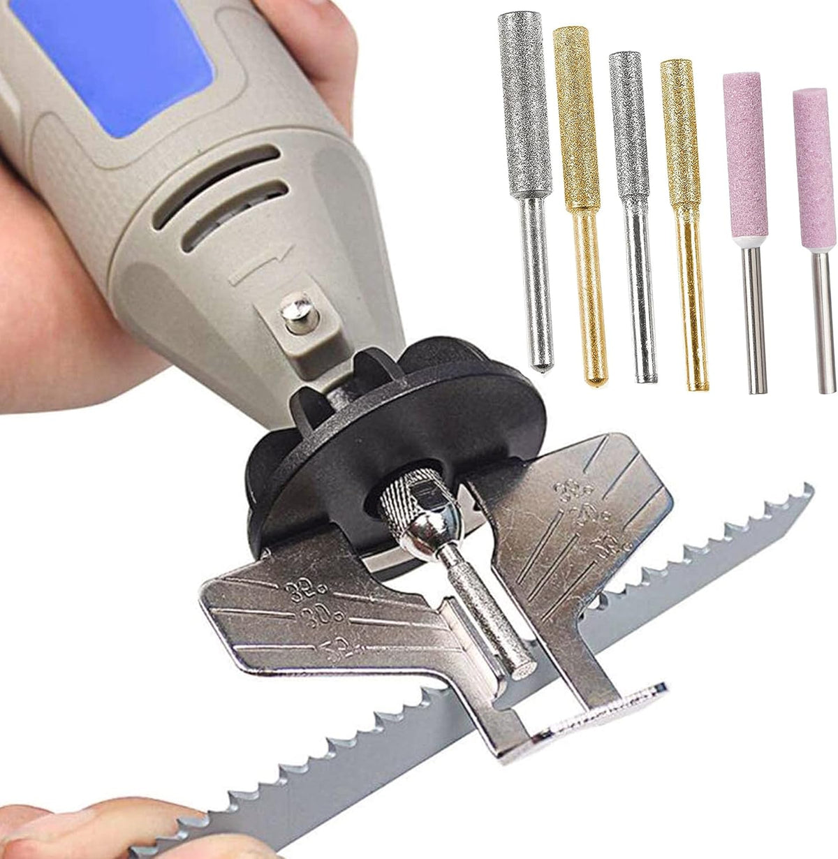 20Pc Chainsaw Sharpening Kit Diamond Burr Files Angle Guide for Drill Chain Saw Blade Lawn Mower