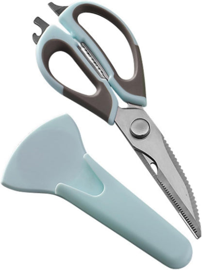 6-in-1 Stainless Steel Multifunction Kitchen Food Scissors, Blue-grey | Detachable Kitchen Shears with Magnetic Holder, Household Scissors for Cut Meat, Fish, Vegetable, BBQ, Poultry