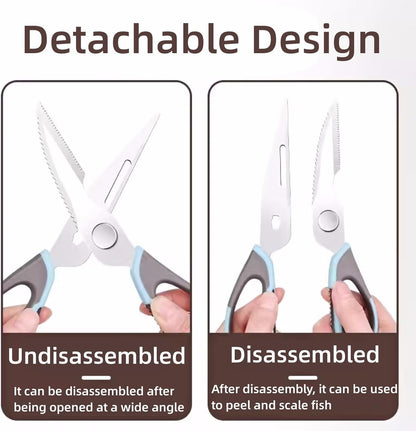 6-in-1 Stainless Steel Multifunction Kitchen Food Scissors, Blue-grey | Detachable Kitchen Shears with Magnetic Holder, Household Scissors for Cut Meat, Fish, Vegetable, BBQ, Poultry