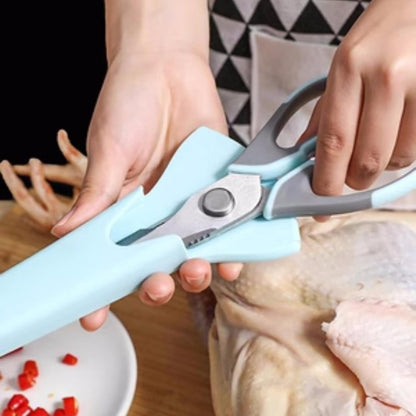 6-in-1 Stainless Steel Multifunction Kitchen Food Scissors, Blue-grey | Detachable Kitchen Shears with Magnetic Holder, Household Scissors for Cut Meat, Fish, Vegetable, BBQ, Poultry