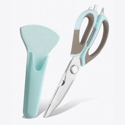 6-in-1 Stainless Steel Multifunction Kitchen Food Scissors, Blue-grey | Detachable Kitchen Shears with Magnetic Holder, Household Scissors for Cut Meat, Fish, Vegetable, BBQ, Poultry