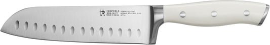 Forged Accent Razor-Sharp Hollow Edge Santoku Knife 7 Inch, White Handle, German Engineered Informed by 100+ Years of Mastery