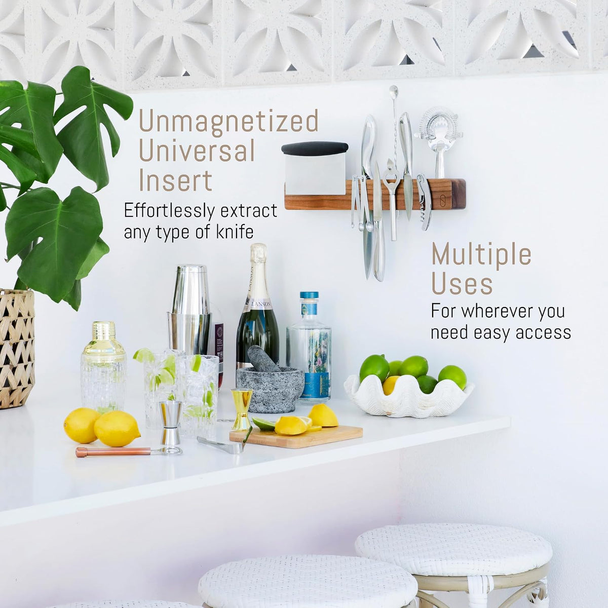 Premium 24 inch Magnetic Knife Holder for Wall with 2x Storage & Charming Wood - Knife Magnetic Strip, Under Cabinet Magnet Knives Storage - Magnet Strip Rack Kitchen Utensil Holder Organizer Tool