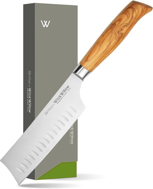 6.5” Nakiri Knife – Swedish Steel, Olive Wood Handle, Daily Prep | For vegetables, herbs and plant-based cooking with clean push cuts. Hand wash only. Gift box included.