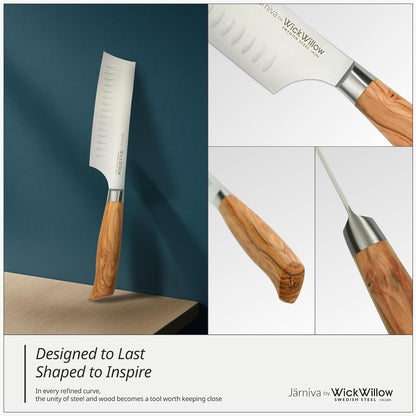6.5” Nakiri Knife – Swedish Steel, Olive Wood Handle, Daily Prep | For vegetables, herbs and plant-based cooking with clean push cuts. Hand wash only. Gift box included.