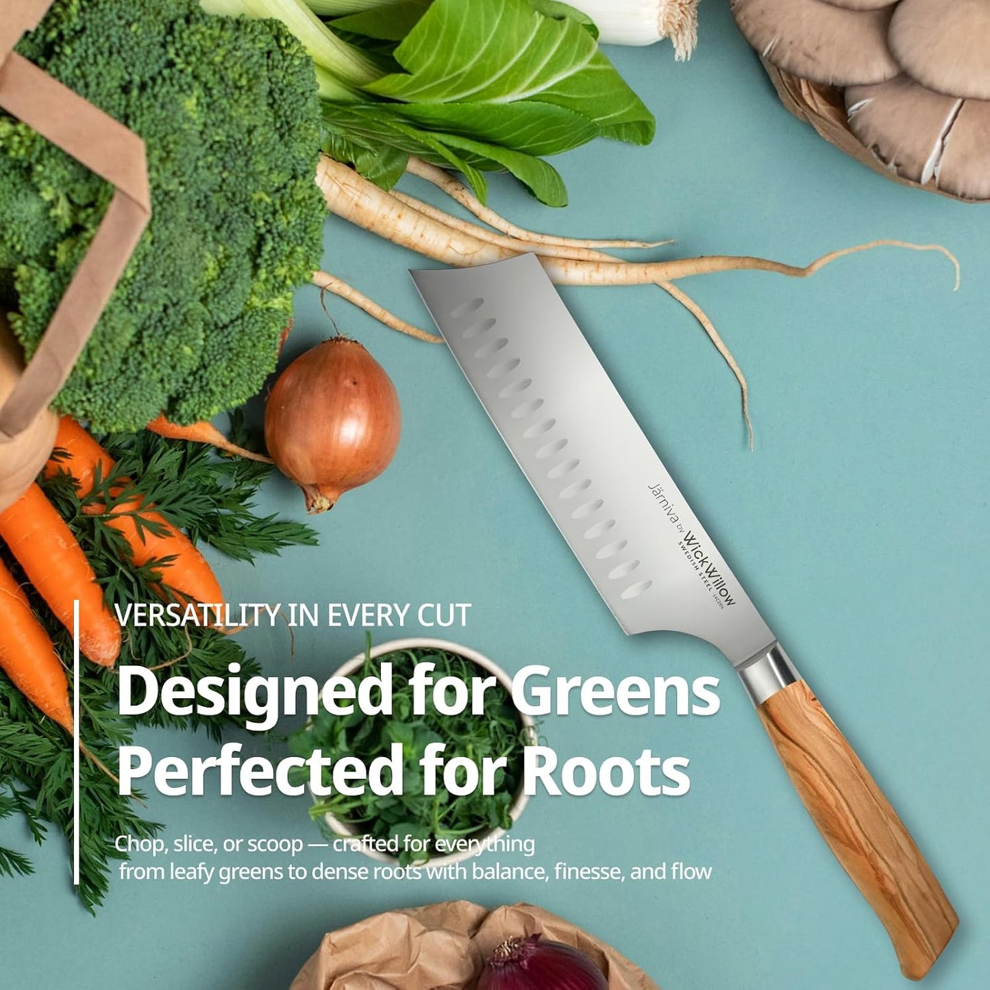 6.5” Nakiri Knife – Swedish Steel, Olive Wood Handle, Daily Prep | For vegetables, herbs and plant-based cooking with clean push cuts. Hand wash only. Gift box included.