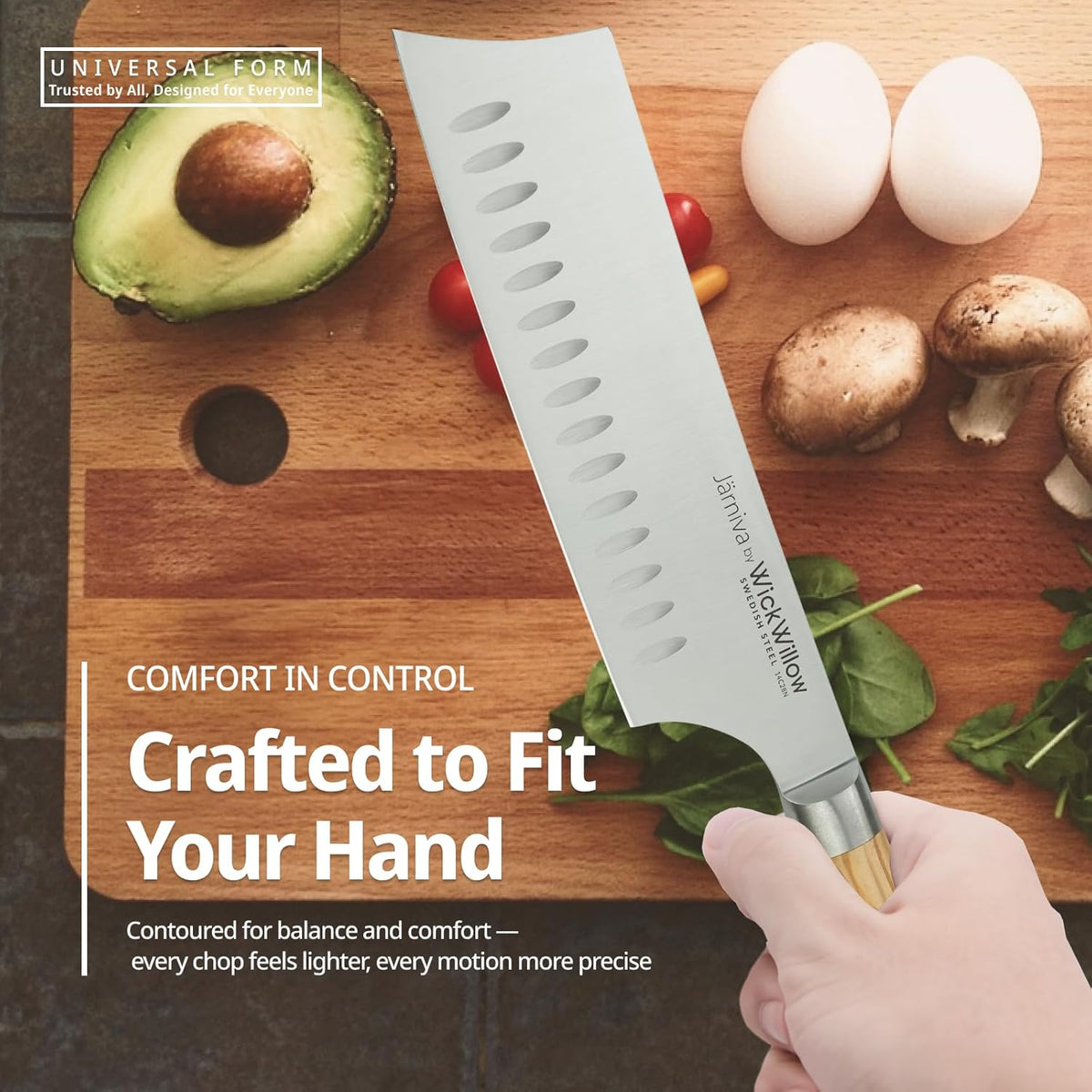 6.5” Nakiri Knife – Swedish Steel, Olive Wood Handle, Daily Prep | For vegetables, herbs and plant-based cooking with clean push cuts. Hand wash only. Gift box included.