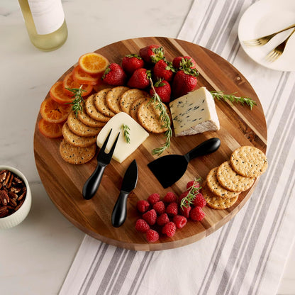 Acacia Cheese Board and Knife Set, Footed Cheese Snack Tray and Cheese Knives Set Cooking Accessories, 16inch Diameter