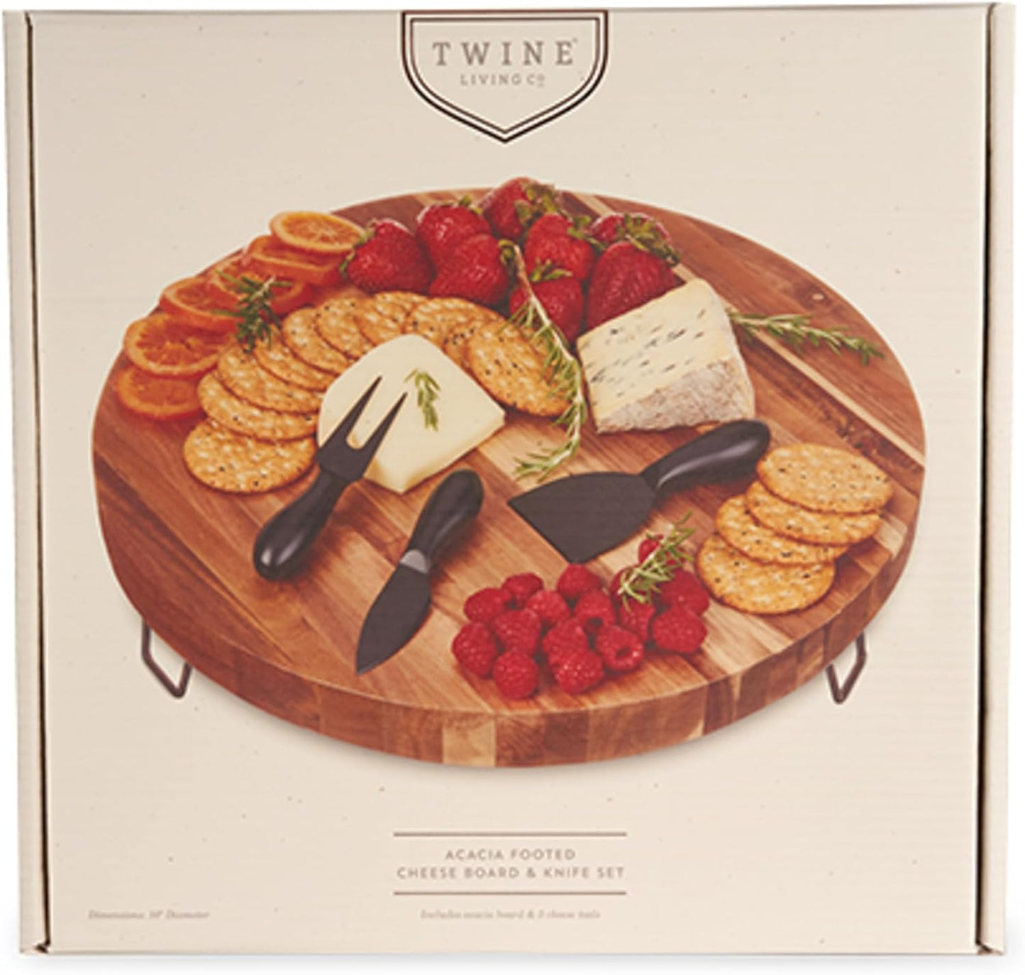 Acacia Cheese Board and Knife Set, Footed Cheese Snack Tray and Cheese Knives Set Cooking Accessories, 16inch Diameter