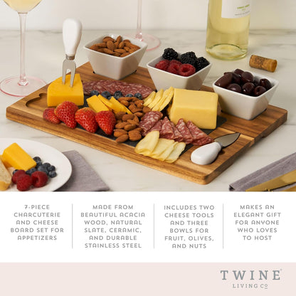 Acacia Cheese Board and Knife Set, Footed Cheese Snack Tray and Cheese Knives Set Cooking Accessories, 16inch Diameter