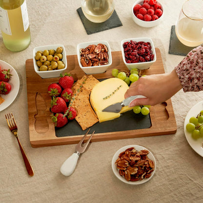 Acacia Cheese Board and Knife Set, Footed Cheese Snack Tray and Cheese Knives Set Cooking Accessories, 16inch Diameter