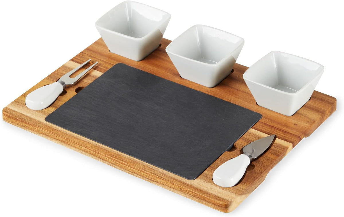 Acacia Cheese Board and Knife Set, Footed Cheese Snack Tray and Cheese Knives Set Cooking Accessories, 16inch Diameter