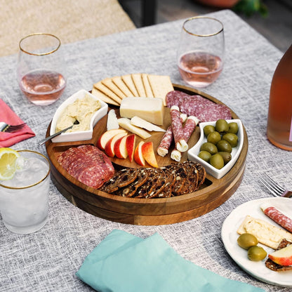 Acacia Cheese Board and Knife Set, Footed Cheese Snack Tray and Cheese Knives Set Cooking Accessories, 16inch Diameter