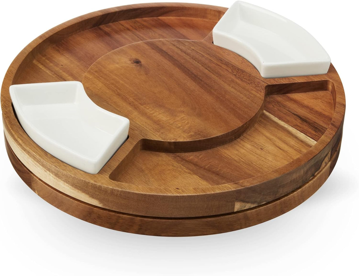 Acacia Cheese Board and Knife Set, Footed Cheese Snack Tray and Cheese Knives Set Cooking Accessories, 16inch Diameter