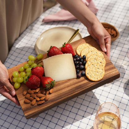 Acacia Cheese Board and Knife Set, Footed Cheese Snack Tray and Cheese Knives Set Cooking Accessories, 16inch Diameter