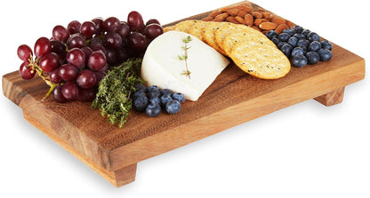 Acacia Cheese Board and Knife Set, Footed Cheese Snack Tray and Cheese Knives Set Cooking Accessories, 16inch Diameter