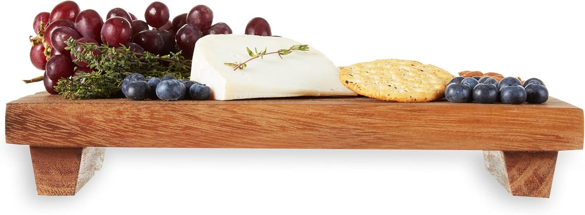Acacia Cheese Board and Knife Set, Footed Cheese Snack Tray and Cheese Knives Set Cooking Accessories, 16inch Diameter