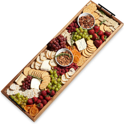 Acacia Cheese Board and Knife Set, Footed Cheese Snack Tray and Cheese Knives Set Cooking Accessories, 16inch Diameter