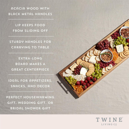 Acacia Cheese Board and Knife Set, Footed Cheese Snack Tray and Cheese Knives Set Cooking Accessories, 16inch Diameter