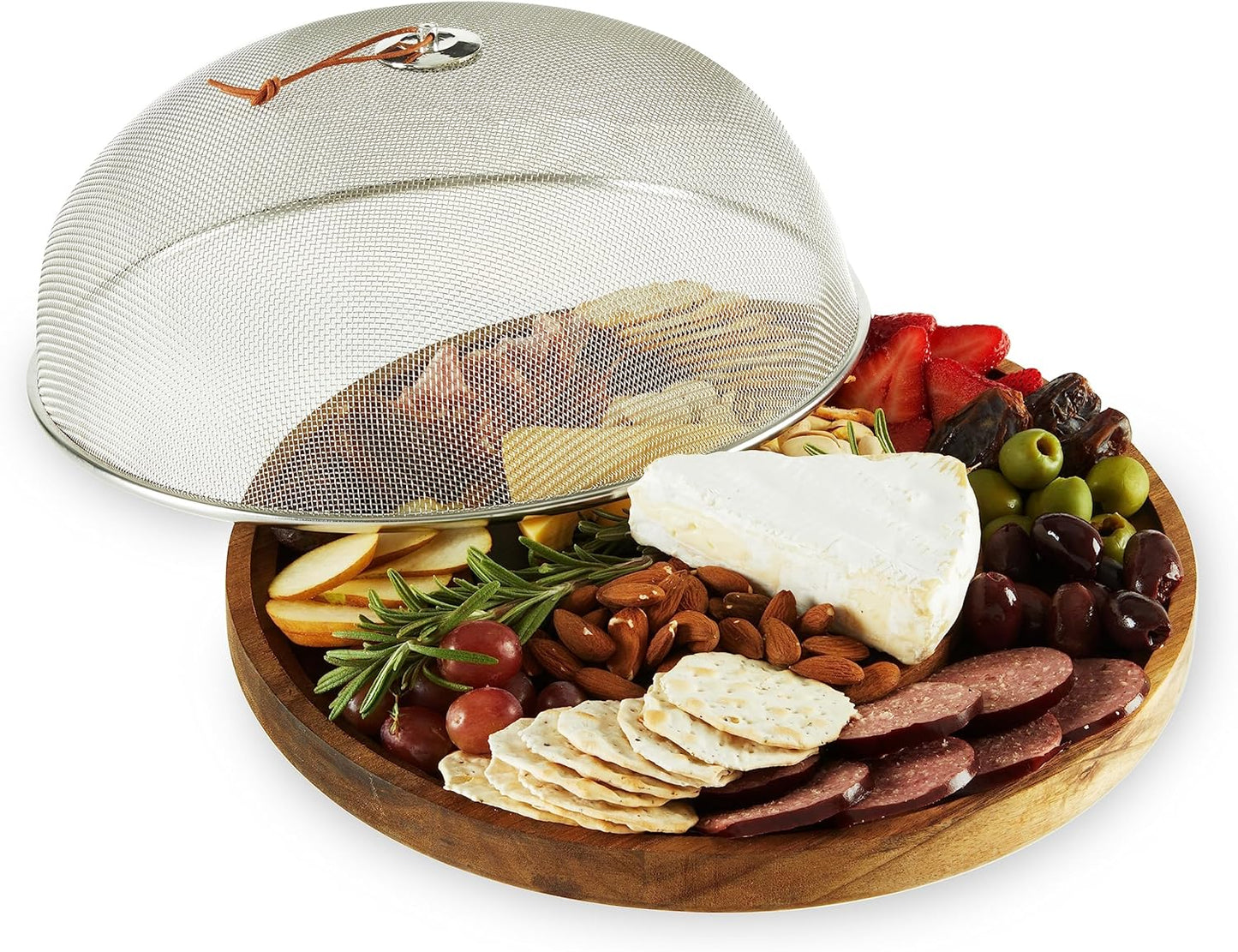 Acacia Cheese Board and Knife Set, Footed Cheese Snack Tray and Cheese Knives Set Cooking Accessories, 16inch Diameter