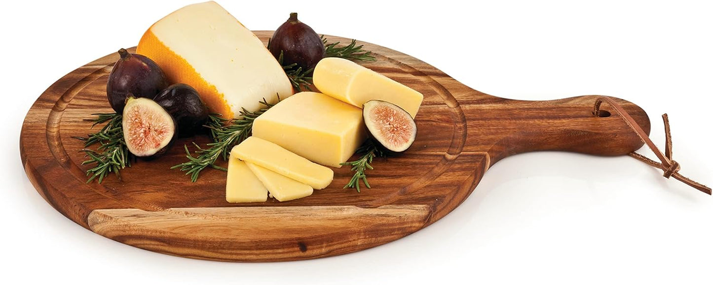 Acacia Cheese Board and Knife Set, Footed Cheese Snack Tray and Cheese Knives Set Cooking Accessories, 16inch Diameter
