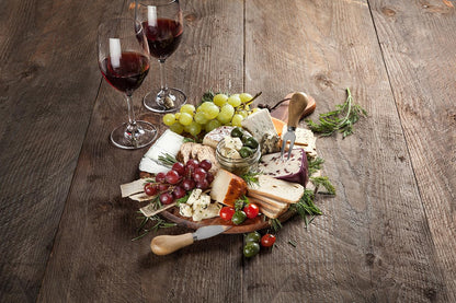 Acacia Cheese Board and Knife Set, Footed Cheese Snack Tray and Cheese Knives Set Cooking Accessories, 16inch Diameter