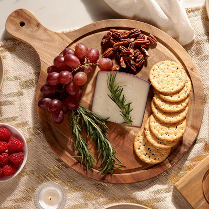 Acacia Cheese Board and Knife Set, Footed Cheese Snack Tray and Cheese Knives Set Cooking Accessories, 16inch Diameter