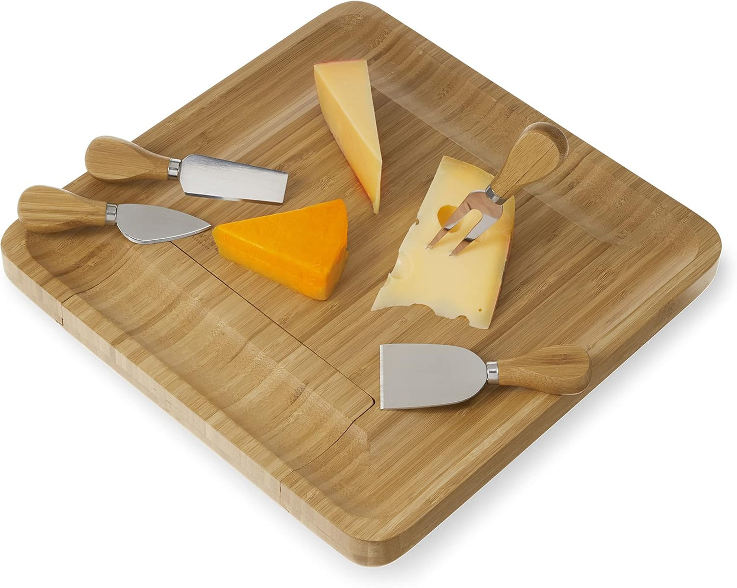 Acacia Cheese Board and Knife Set, Footed Cheese Snack Tray and Cheese Knives Set Cooking Accessories, 16inch Diameter