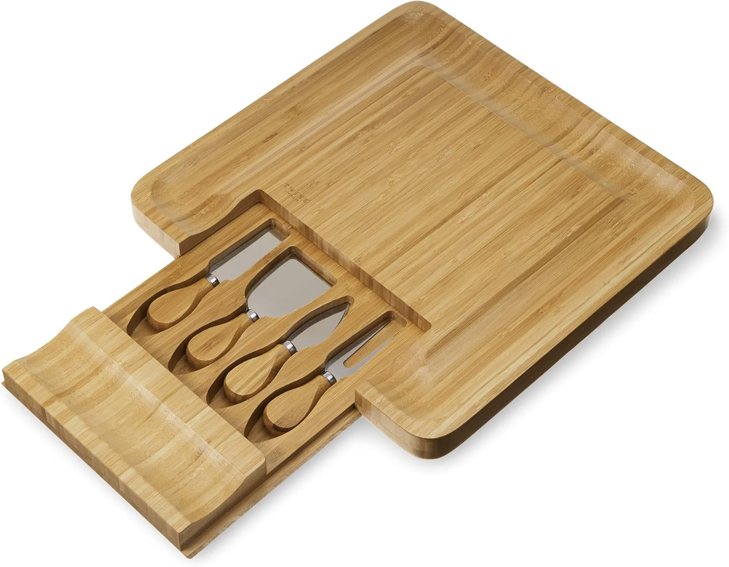 Acacia Cheese Board and Knife Set, Footed Cheese Snack Tray and Cheese Knives Set Cooking Accessories, 16inch Diameter