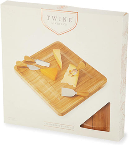 Acacia Cheese Board and Knife Set, Footed Cheese Snack Tray and Cheese Knives Set Cooking Accessories, 16inch Diameter