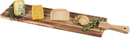 Acacia Cheese Board and Knife Set, Footed Cheese Snack Tray and Cheese Knives Set Cooking Accessories, 16inch Diameter