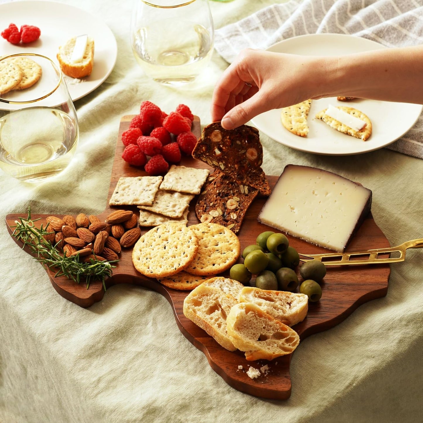 Acacia Cheese Board and Knife Set, Footed Cheese Snack Tray and Cheese Knives Set Cooking Accessories, 16inch Diameter