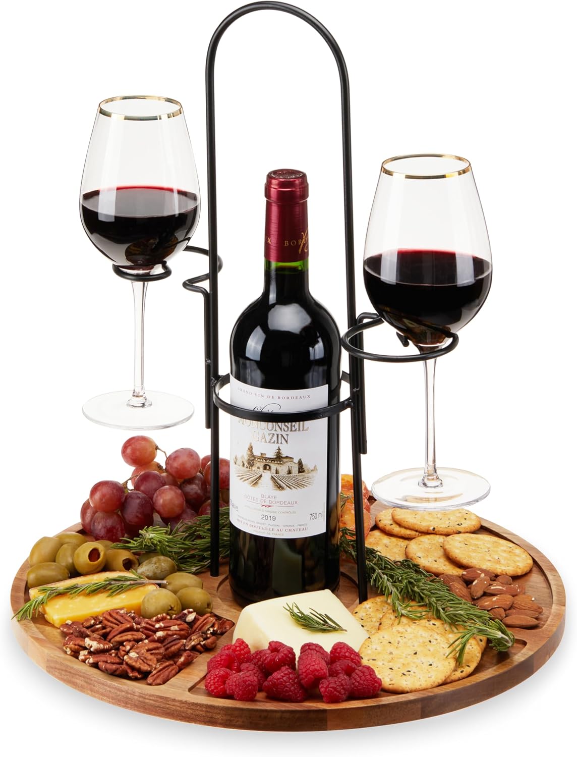 Acacia Cheese Board and Knife Set, Footed Cheese Snack Tray and Cheese Knives Set Cooking Accessories, 16inch Diameter