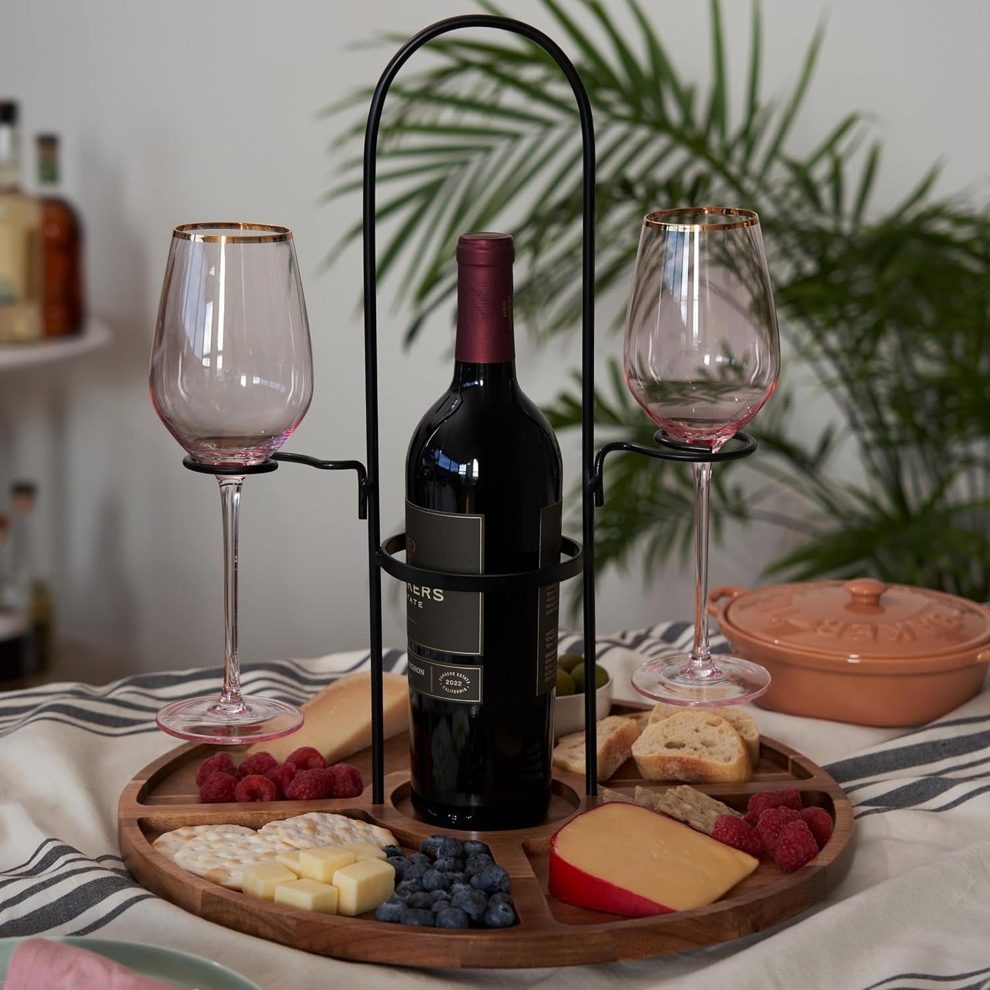 Acacia Cheese Board and Knife Set, Footed Cheese Snack Tray and Cheese Knives Set Cooking Accessories, 16inch Diameter