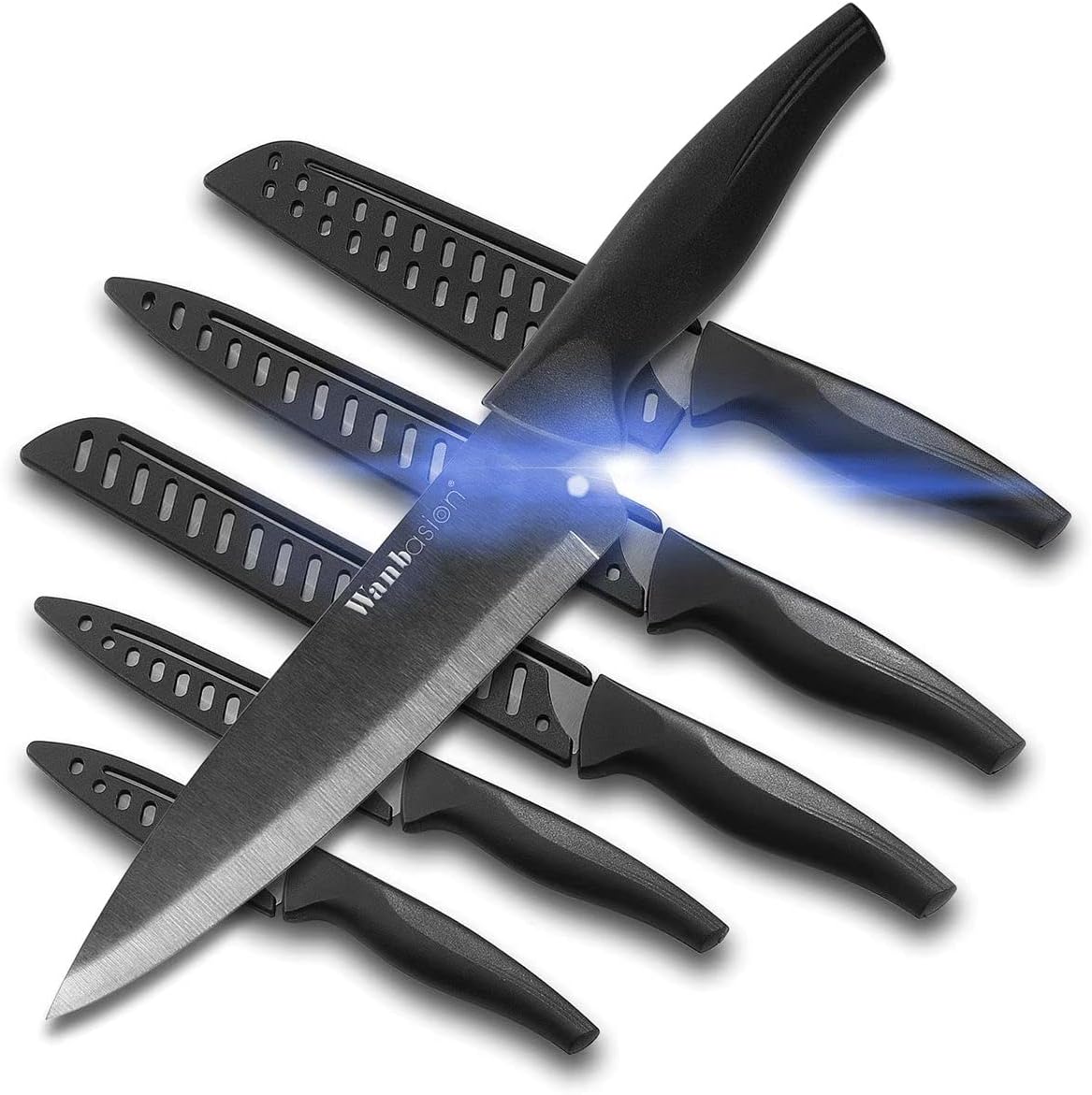 Black Stainless Steel Knife Set, Sharp Kitchen Knife Set Professional, Kitchen Knife Set Dishwasher Safe with Covers for Cooking