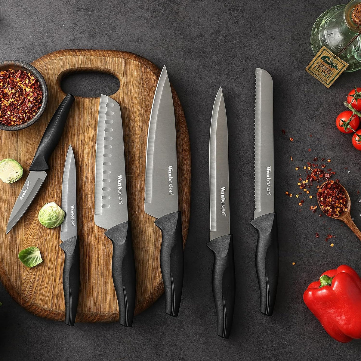 Black Stainless Steel Knife Set, Sharp Kitchen Knife Set Professional, Kitchen Knife Set Dishwasher Safe with Covers for Cooking