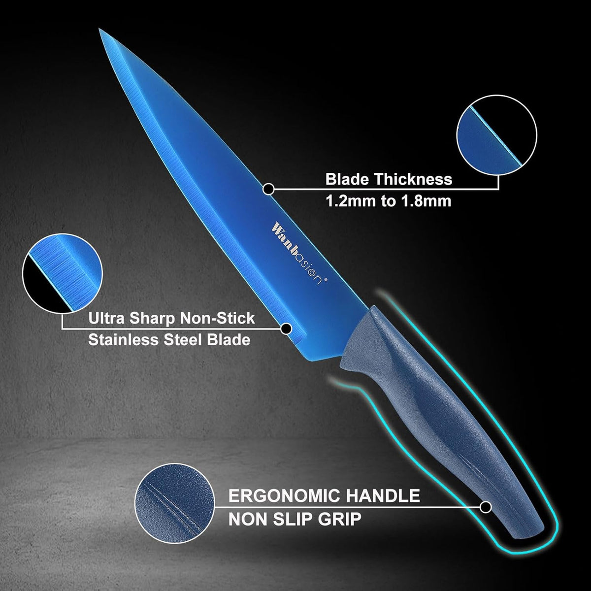 Black Stainless Steel Knife Set, Sharp Kitchen Knife Set Professional, Kitchen Knife Set Dishwasher Safe with Covers for Cooking