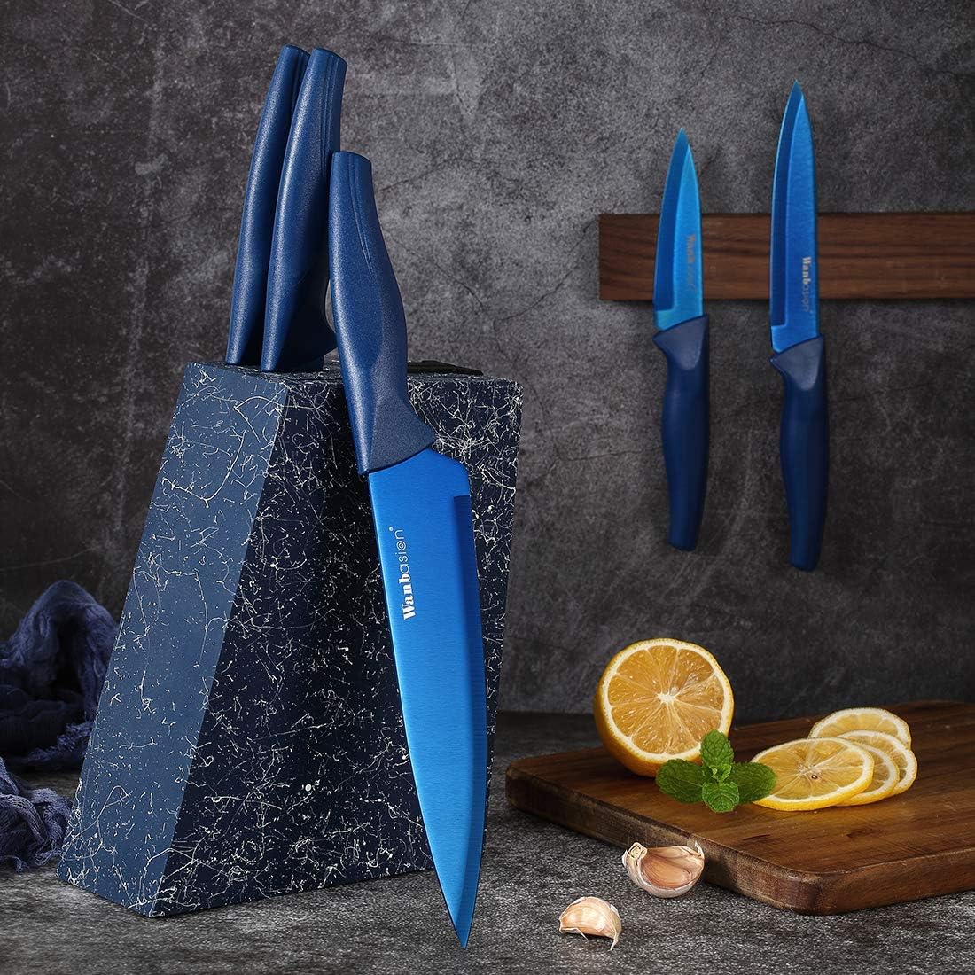 Black Stainless Steel Knife Set, Sharp Kitchen Knife Set Professional, Kitchen Knife Set Dishwasher Safe with Covers for Cooking
