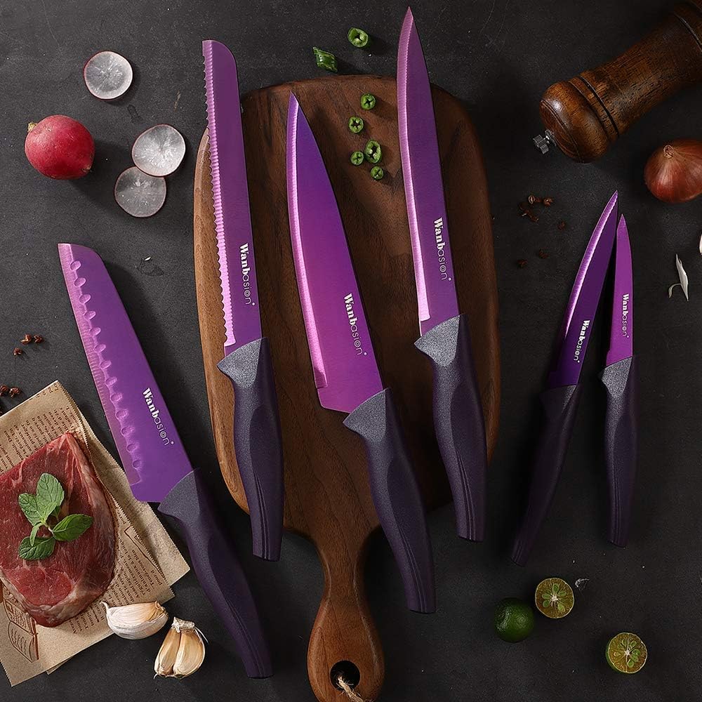 Black Stainless Steel Knife Set, Sharp Kitchen Knife Set Professional, Kitchen Knife Set Dishwasher Safe with Covers for Cooking